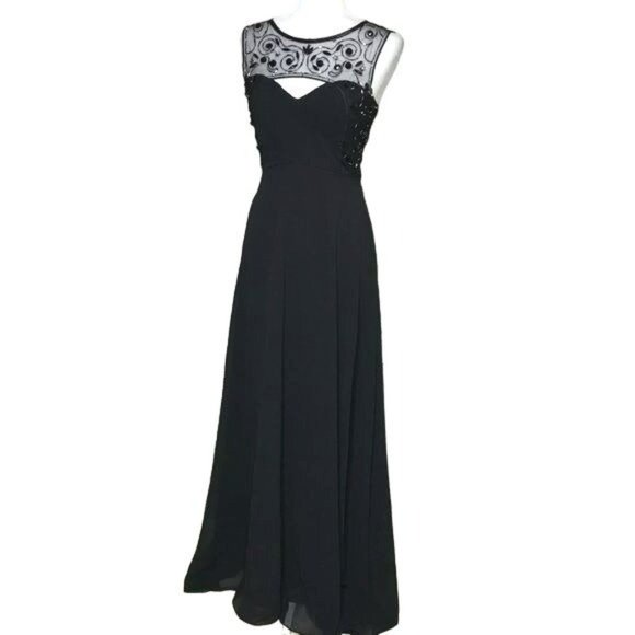 Maniju Lace Embellished Chiffon Maxi Formal Dress Black Size Medium NWT - Picture 4 of 6